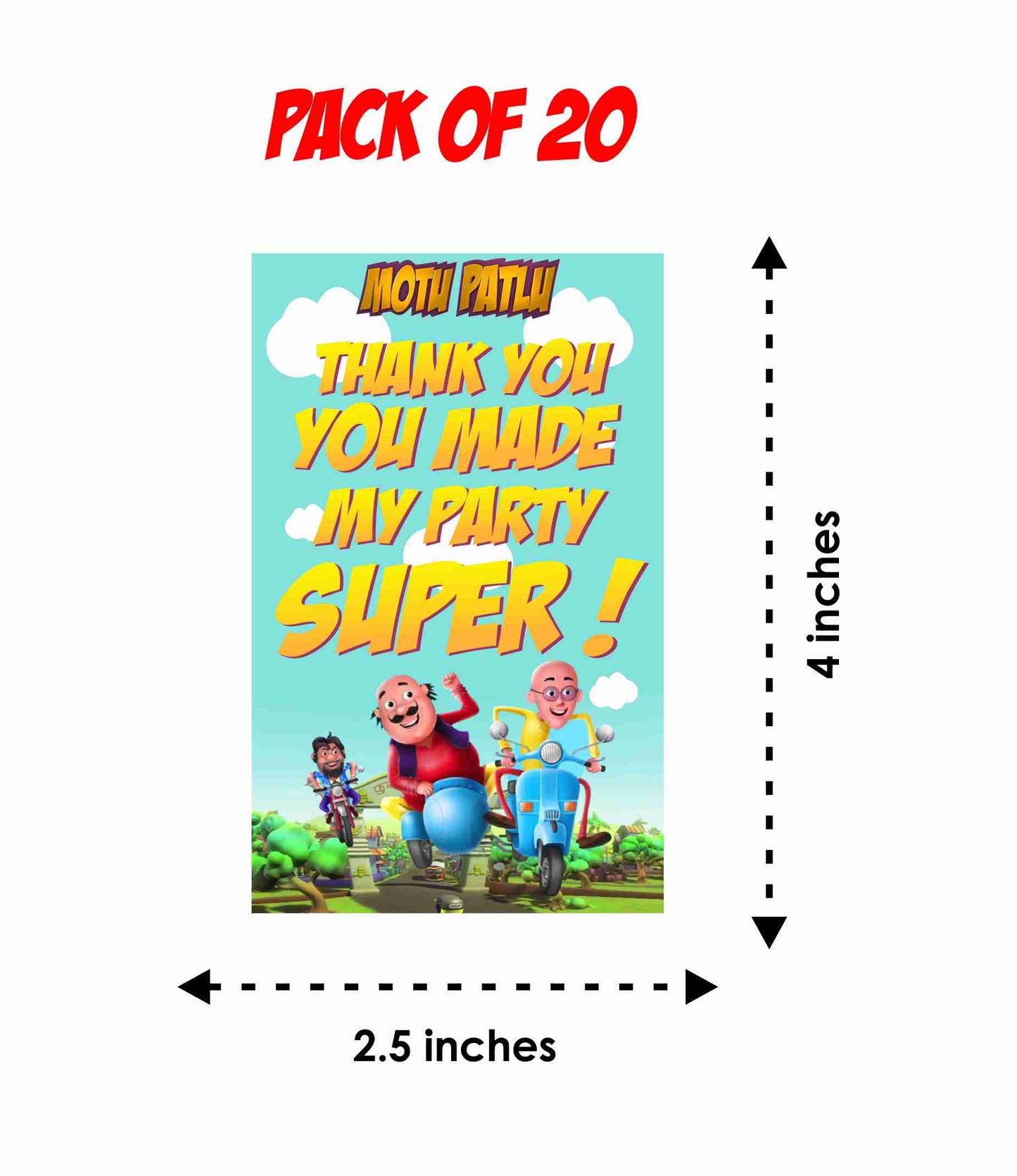 Motu Patlu theme Return Gifts Thank You Tags Thank u Cards for Gifts 20 Nos Cards and Glue Dots
