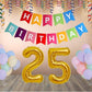 Number 25 Gold Foil Balloon and 25 Nos Pastel Color Latex Balloon and Happy Birthday Banner Combo