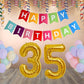 Number 35  Gold Foil Balloon and 25 Nos Pastel Color Latex Balloon and Happy Birthday Banner Combo