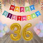 Number  36 Gold Foil Balloon and 25 Nos Pastel Color Latex Balloon and Happy Birthday Banner Combo