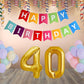 Number 40  Gold Foil Balloon and 25 Nos Pastel Color Latex Balloon and Happy Birthday Banner Combo