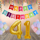 Number 41  Gold Foil Balloon and 25 Nos Pastel Color Latex Balloon and Happy Birthday Banner Combo
