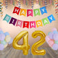 Number 42  Gold Foil Balloon and 25 Nos Pastel Color Latex Balloon and Happy Birthday Banner Combo