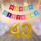 Number  43 Gold Foil Balloon and 25 Nos Pastel Color Latex Balloon and Happy Birthday Banner Combo