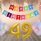 Number 49  Gold Foil Balloon and 25 Nos Pastel Color Latex Balloon and Happy Birthday Banner Combo