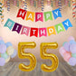 Number 55  Gold Foil Balloon and 25 Nos Pastel Color Latex Balloon and Happy Birthday Banner Combo