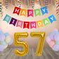 Number  57 Gold Foil Balloon and 25 Nos Pastel Color Latex Balloon and Happy Birthday Banner Combo