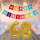 Number  68 Gold Foil Balloon and 25 Nos Pastel Color Latex Balloon and Happy Birthday Banner Combo