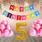 Number  5  Gold Foil Balloon and 25 Nos Pink Color Latex Balloon and Happy Birthday Banner Combo