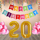 Number  20 Gold Foil Balloon and 25 Nos Pink Color Latex Balloon and Happy Birthday Banner Combo
