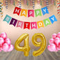 Number 49  Gold Foil Balloon and 25 Nos Pink Color Latex Balloon and Happy Birthday Banner Combo