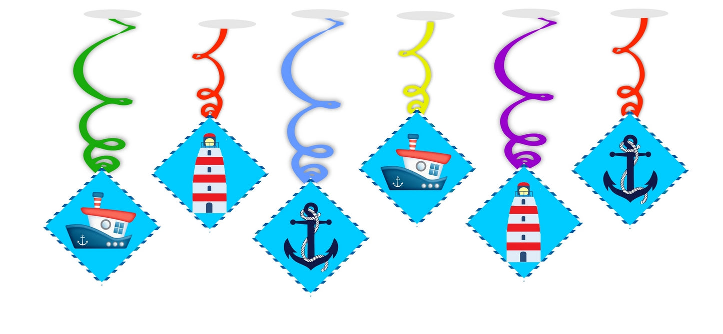 Sailor Ceiling Hanging Swirls Decorations Cutout Festive Party Supplies (Pack of 6 swirls and cutout)