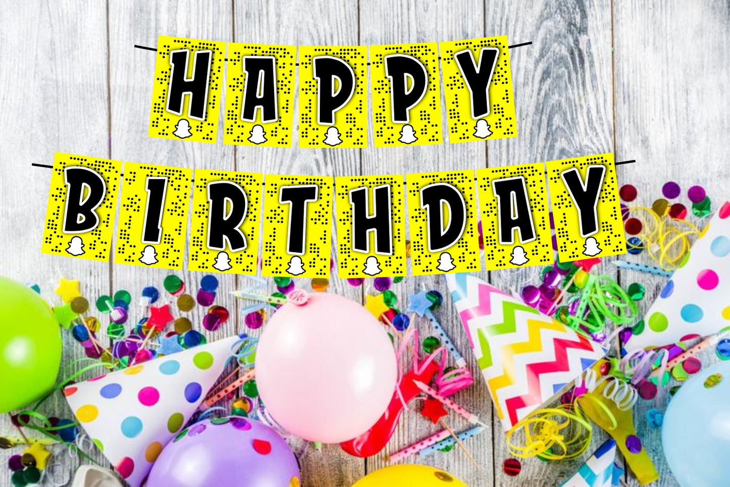 Snapchat Theme Happy Birthday Decoration Hanging and Banner for Photo Shoot Backdrop and Theme Party