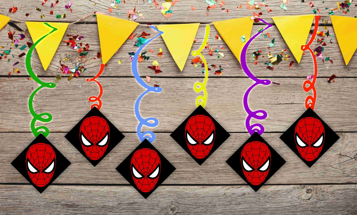 Spider Ceiling Hanging Swirls Decorations Cutout Festive Party Supplies (Pack of 6 swirls and cutout)