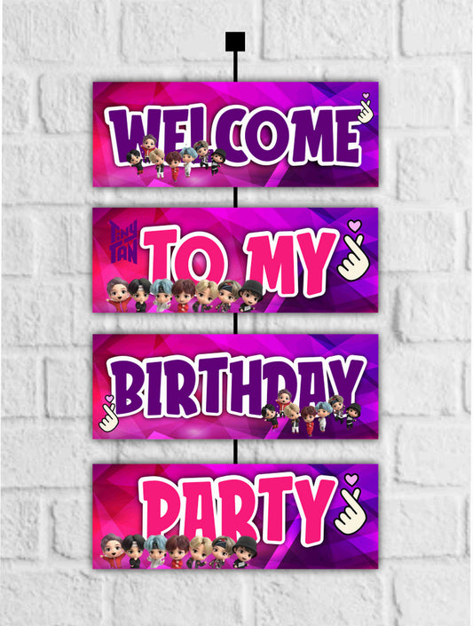 Tiny Tans BTS Theme Welcome Board Welcome to My Birthday Party Board for Door Party Hall Entrance Decoration Party Item for Indoor and Outdoor 2.3 feet