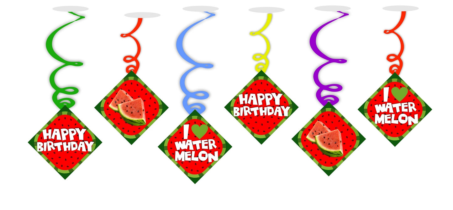 Watermelon Ceiling Hanging Swirls Decorations Cutout Festive Party Supplies (Pack of 6 swirls and cutout)